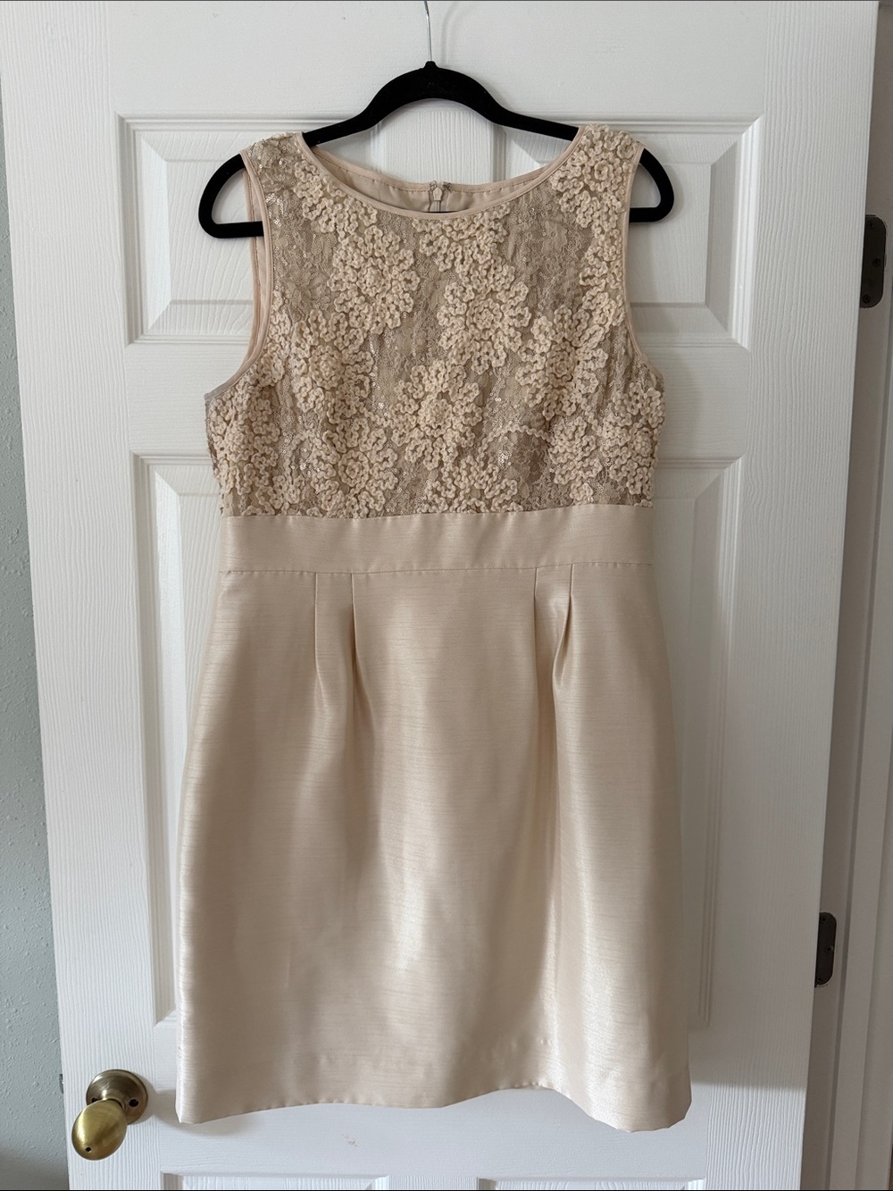 Tahari Lace Bodice Sheath Dress in Champagne Beige